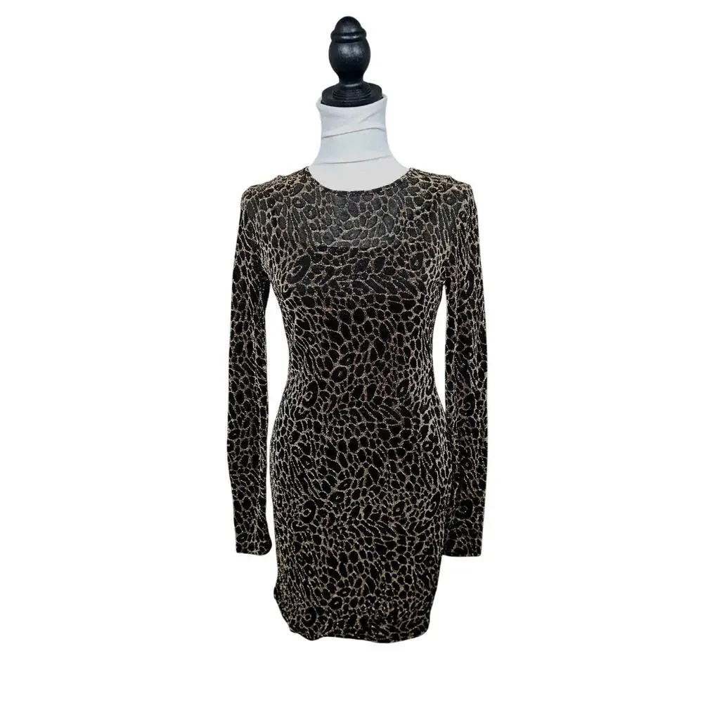 Witchy Mob Wives Liz & Sara Metallic Animal Print Mesh Mini Dress M Sheer 90s